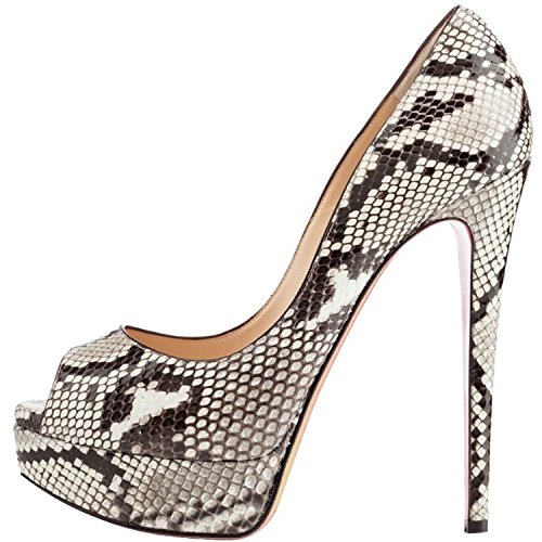 ELASHE - Zapatos para Mujer - Tacón de Aguja -15CM Peep Toe - 3CM Plataforma Tacones Mujer Fiestas Oficina Python EU37