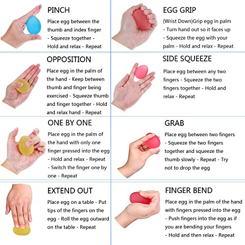 ele ELEOPTION Pack de 3 Mano Fortalecimiento Terapia de Alivio del Estrés Bolas, Mano Dedos Grip Fortalecer Terapia Estrés Bolas de Huevo [Suave y Media y Firme], Resistencia Ejercicio Squeeze Huevos