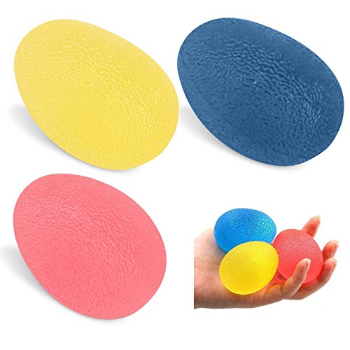 ele ELEOPTION Pack de 3 Mano Fortalecimiento Terapia de Alivio del Estrés Bolas, Mano Dedos Grip Fortalecer Terapia Estrés Bolas de Huevo [Suave y Media y Firme], Resistencia Ejercicio Squeeze Huevos