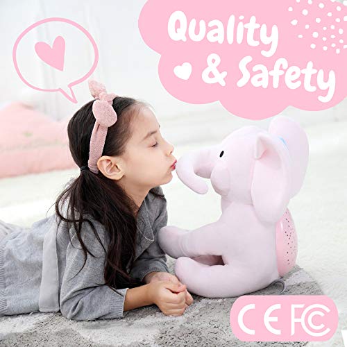 Elefante Peluche Bebe, Luz De Proyector Luces Estrellas Infantil, Lampara Elefante - INNObeta Elley Rosa