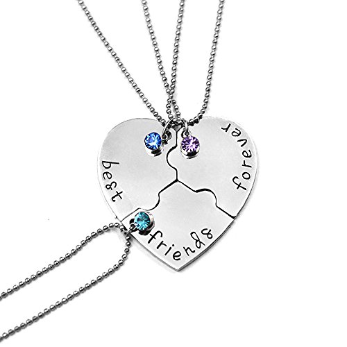 Elegant Rose Tres piezas Best Friends Forever BFF plata corazón clave Colgante Collar Conjunto Amistad accesorios