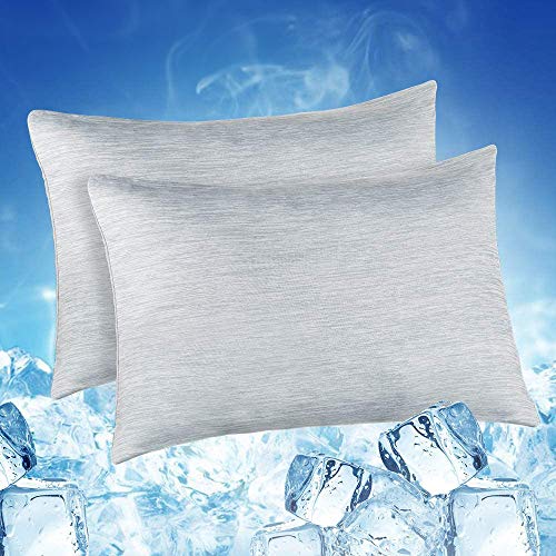 Elegear--Funda de Almohada de Refrescantes, Q-MAX Japonés 0,4 Fibra de Enfriamiento, Funda Protege Almohada de Ambos Lados Suaves Transpirables con Cremallera Oculta, Set de 2(Gris, 50x75cm)