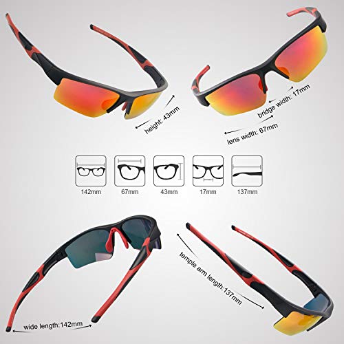 Elegear Gafas de Sol Deportivas Hombre PC 2018 Gafas de Verano Polaroid Anti Rayos UVA UV Marco PC Lente con REVO Anti Aceite Gafas Hombre y Mujer Bici Running Coche MTB Moto Montaña Esquí - Rojo