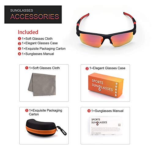 Elegear Gafas de Sol Deportivas Hombre PC 2018 Gafas de Verano Polaroid Anti Rayos UVA UV Marco PC Lente con REVO Anti Aceite Gafas Hombre y Mujer Bici Running Coche MTB Moto Montaña Esquí - Rojo