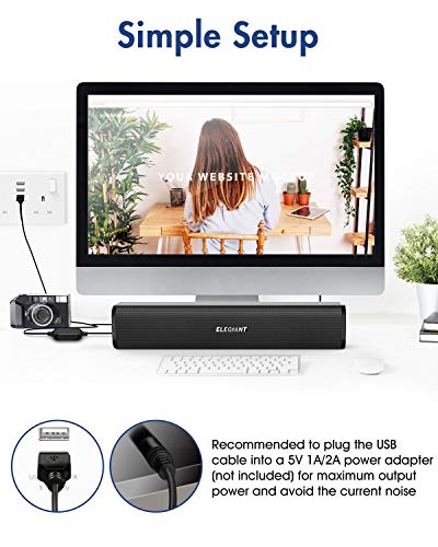 ELEGIANT Altavoces PC, Mini Barra de Sonido USB Altavoz Sobremesa Estéreo con Cable para Ordenador con Control de Volumen en Línea para Escritorio Oficina para Ordenador Portátil Móvil, Negro