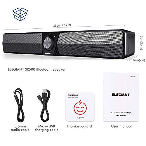 ELEGIANT Altavoz PC, Barra de Sonido Bluetooth 5.0 USB 20W Sobremesa Portátil con Cable e Inalámbrico con Sonido Estéreo Bass, Tarjeta TF Puerto USB para PC, Ordenador portátil, TV, Teléfono Móvil