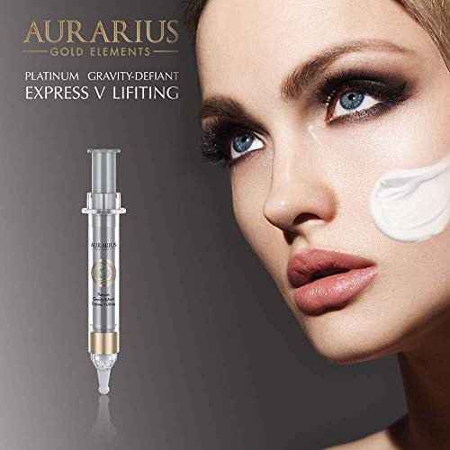 ELEMENTOS DE ORO AURARIUS 24K PLATINUM GRAVITY-DEFIANT EXPRESS V LIFTING, HIPOALERGENOS, CON VITAMINA C Y RETINOL, ELEVACIÓN FUERTE PARA LA PIEL, SIN OPERACIÓN, EFECTO INMEDIATO,10 ml.