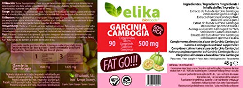 Elikafoods Garcinia Cambogia 90 comprimidos de 500 mg. Natural, Vegano y sin Gluten.