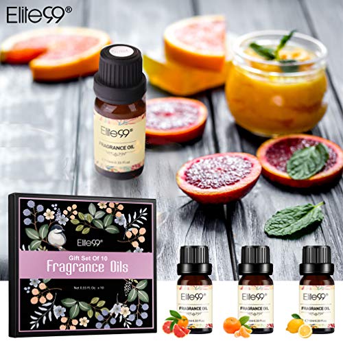 Elite99 Aceites de Fragancia, Aceites Esenciales para Humidificadores, Aceites de Aromaterapia de 10 Sabores de Flores y Frutas, Caramelo, Jazmín, Naranja, Menta, Limón, 10ML