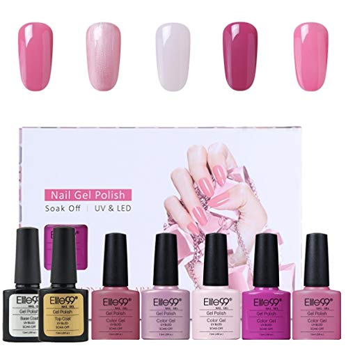 Elite99 Esmaltes Semipermanentes de Uñas en Gel UV LED, 5 Colores con Base y Top Coat Kit de Esmaltes de Uñas 006