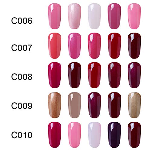 Elite99 Esmaltes Semipermanentes de Uñas en Gel UV LED, 5 Colores con Base y Top Coat Kit de Esmaltes de Uñas 008