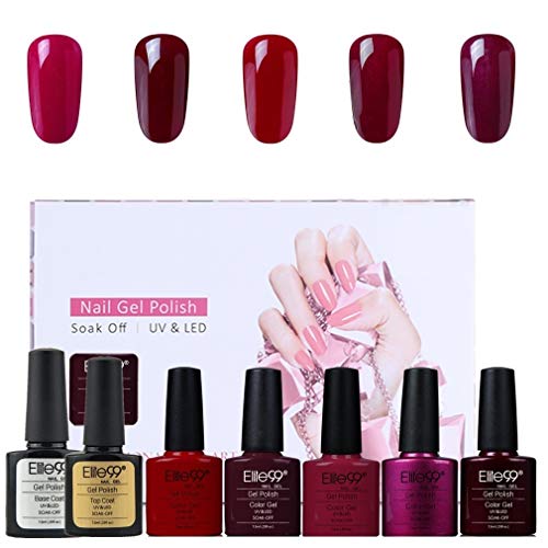 Elite99 Esmaltes Semipermanentes de Uñas en Gel UV LED, 5 Colores con Base y Top Coat Kit de Esmaltes de Uñas 008