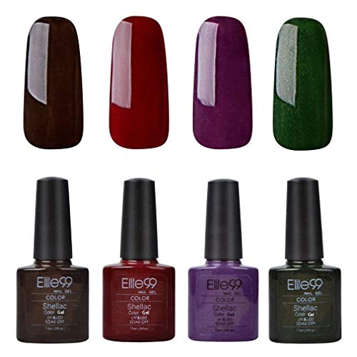 Elite99 - Juego de 7 esmaltes semipermentes para uñas de gel UV LED - 7 colores - Kit para manicura de base y acabado Set 093