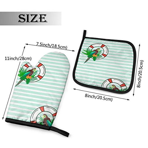 Eliuji Sea Parrot Lifebuoy Tropical Animal Nature Guantes para Horno y agarraderas Guantes para Barbacoa-Guantes para Horno y Porta ollas Guantes de Cocina