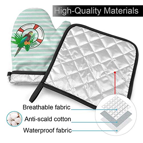 Eliuji Sea Parrot Lifebuoy Tropical Animal Nature Guantes para Horno y agarraderas Guantes para Barbacoa-Guantes para Horno y Porta ollas Guantes de Cocina