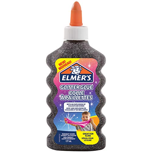 Elmer’s pegamento de PVA con purpurina, negro, 177 ml, lavable, ideal para hacer slime, 1 unidad