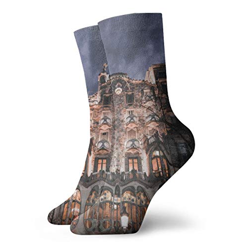 Elsaone Barcelona España Fachada Mujer Hombre Casual Impreso Divertido Crew Calcetines Calcetines de gimnasio Calcetines locos Calcetines de novedad Calcetines de vestir 30 cm / 11.8 pulgadas