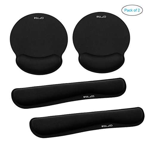 Elzo 2 × Almohadilla Teclado y Alfombrilla de Ratón Ergonómico Cojín de Muñeca con Reposamuñecas de Memoria para Trabajadores y Jugadores, Negro