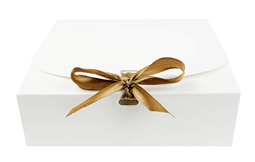 Emartbuy Paquete de 12 Caja de Regalo de Presentación en Forma Cuadrada, 16.5 cm x 16.5 cm x 5 cm, Fácil Montaje Caja de Kraft Blanca Con Cinta de Lazo
