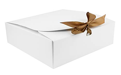 Emartbuy Paquete de 12 Caja de Regalo de Presentación en Forma Cuadrada, 16.5 cm x 16.5 cm x 5 cm, Fácil Montaje Caja de Kraft Blanca Con Cinta de Lazo