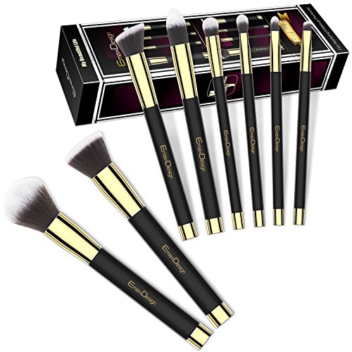 EmaxDesign 8 piezas Juego de brochas de maquillaje cara Fundación Blush de ojos sombra de ojos labios pinceles de maquillaje polvo líquido crema cosméticos herramientas maquillaje (Golden negro)