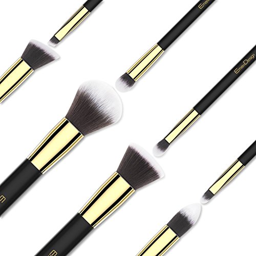 EmaxDesign 8 piezas Juego de brochas de maquillaje cara Fundación Blush de ojos sombra de ojos labios pinceles de maquillaje polvo líquido crema cosméticos herramientas maquillaje (Golden negro)