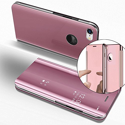 EMAXELERS iPhone 6 Plus Funda de lujo con espejo Caja de maquillaje con marco de cuero de la PU Flip Funda protectora de cuerpo completo para iPhone 6S Plus / 6 Plus (5.5 Inch) Mirror PU : Rose Gold