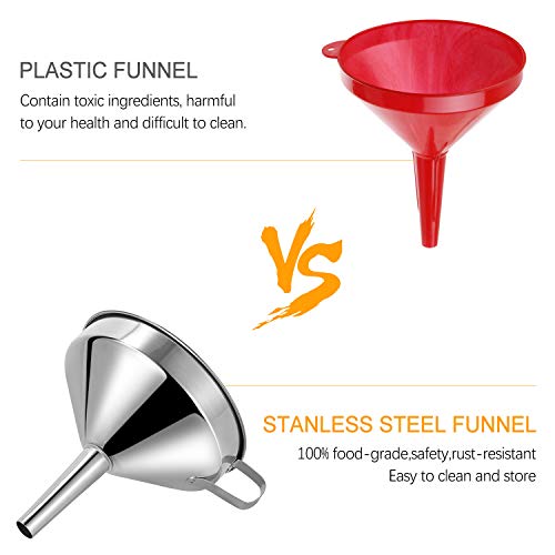 Embudo de acero Inoxidable,Set de Embudos de Cocina con Mango + Colador Desmontable + 300 filtros de malla para filtrar líquidos, Ingredientes Secos, Polvo