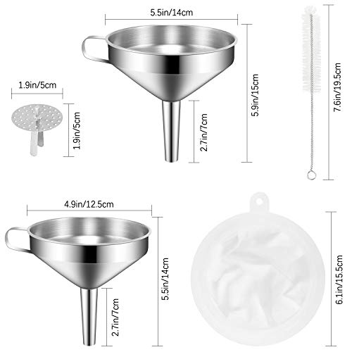Embudo de acero Inoxidable,Set de Embudos de Cocina con Mango + Colador Desmontable + 300 filtros de malla para filtrar líquidos, Ingredientes Secos, Polvo