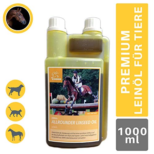 EMMA ♥ Aceite de linaza para Caballos pienso para Caballos complemento alimenticio I ácidos grasos Omega 3-6 en Aceite I prensado en frío I vitaminas A, D y E I para Pelo Brillante y energía 1 litro