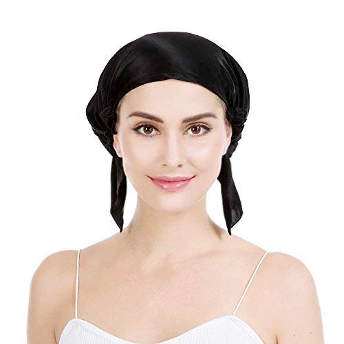 Emmet Gorro de Dormir Mujer Pura Seda Sombrero para Dormir elástico Hace Que tu Cabello se Sienta Sedoso y Mantiene el Estilo (Negro Natural, X-Grande)