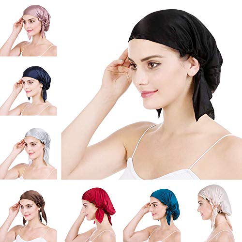 Emmet Gorro de Dormir Mujer Pura Seda Sombrero para Dormir elástico Hace Que tu Cabello se Sienta Sedoso y Mantiene el Estilo (Negro Natural, X-Grande)