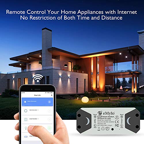 eMylo Smart WiFi Light Switch Módulo de interruptor de relé inalámbrico Control remoto Temporizadores de automatización del hogar Compatible con Alexa Echo Google Home Iphone Android App 1 paquete