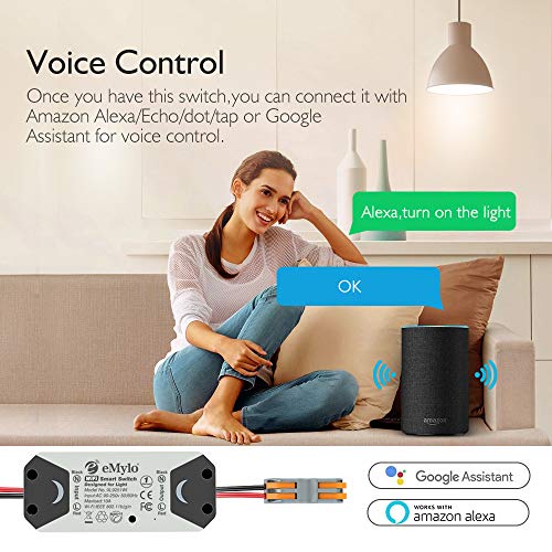 eMylo Smart WiFi Light Switch Módulo de interruptor de relé inalámbrico Control remoto Temporizadores de automatización del hogar Compatible con Alexa Echo Google Home Iphone Android App 1 paquete