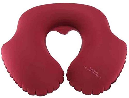 En forma de U Manual de la almohadilla del recorrido de la almohadilla de presión almohada inflable con almacenamiento saco de dormir Confort Soporte lumbar cojín ligero plegable Sólo 76g (color: rojo