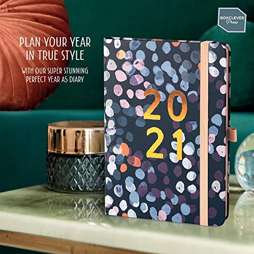 (en inglés) Agenda 2021 A5 Perfect Year de Boxclever Press con pestañas. Planificador semanal enero-dic’21. Agenda semana vista con páginas de planificación mensual, páginas para notas y más.
