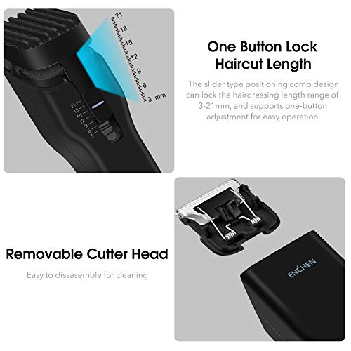 ENCHEN Cortapelos Eléctricos para Hombres, Afeitadora de Cabeza sin Cable Profesional Cortapelos USB Recargable Un Botón Bloquea Longitudes de Corte de 3-21mm para Uso Familiar (Cable USB Incluido)