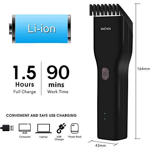 ENCHEN Cortapelos Eléctricos para Hombres, Afeitadora de Cabeza sin Cable Profesional Cortapelos USB Recargable Un Botón Bloquea Longitudes de Corte de 3-21mm para Uso Familiar (Cable USB Incluido)