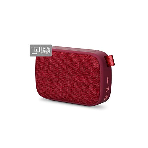 Energy Sistem Fabric Box 1+ Pocket 446469 - Altavoz Portátil (TWS, Bluetooth V5.0, 3W, USB & MicroSD Player, FM Radio, Audio-In), Color Rojo Cherry, 118 x 78 x 39 mm