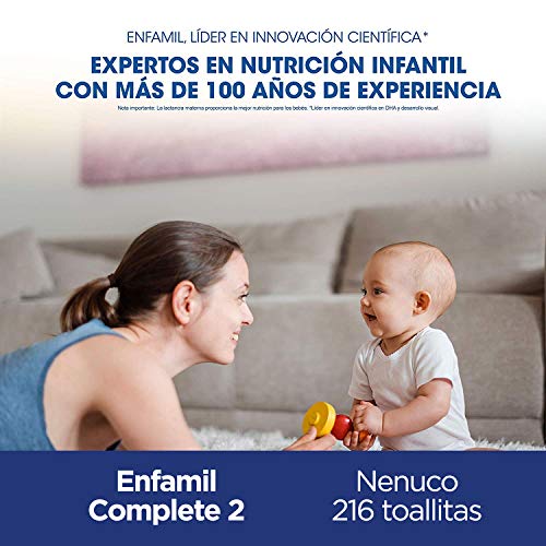 Enfamil Complete 2 Leche Infantil de Continuacion para Lactantes Bebés de 6 a 12 Meses - 800 gr + Nenuco Dermosensitive - Toallitas bebé para Pieles Sensibles, Sin Alcohol - 216 unidades