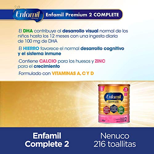 Enfamil Complete 2 Leche Infantil de Continuacion para Lactantes Bebés de 6 a 12 Meses - 800 gr + Nenuco Dermosensitive - Toallitas bebé para Pieles Sensibles, Sin Alcohol - 216 unidades
