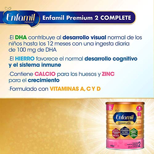 Enfamil Premium 2 - Leche infantil de Continuacion para Lactantes bebés de 6 a 12 Meses, 800 g | Pack de 4 Unidades - Consumo de 1 mes