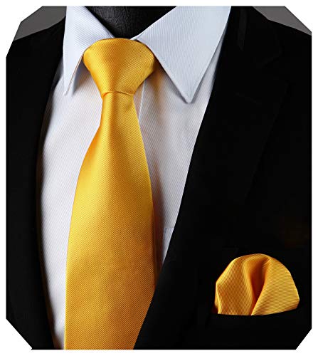 Enlision Conjunto de corbata cuadrada y bolsillo en color oro solido para hombres