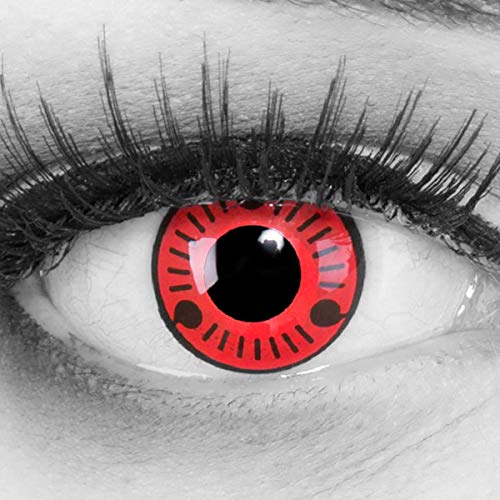 entillas de color rojo negro Sasuke 1 par. Para Halloween Carnaval,cosplay de anime, gratis estuche de lentillas sin graduación