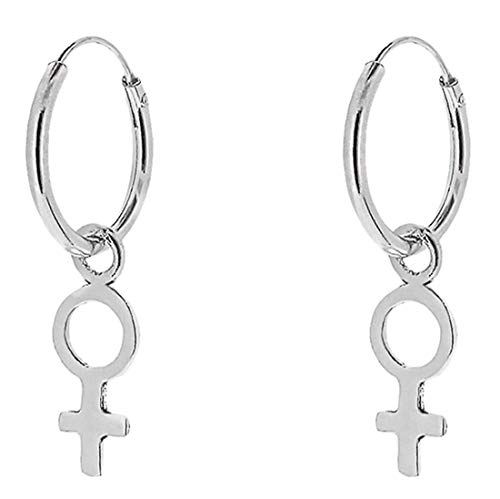 ENTREPLATA Pendientes Plata de Ley 925 Aro Colgante Símbolo Mujer Femenino Feminista Venus