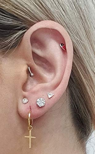 ENTREPLATA Pendientes Plata de Ley 925 Colgante Chapado Oro 24 K. Cruz