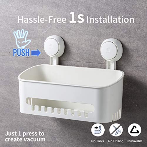 Eono - Estante de ducha con ventosa para ducha, resistente y resistente, 10 kg, soporte para champú de cocina y baño, color blanco