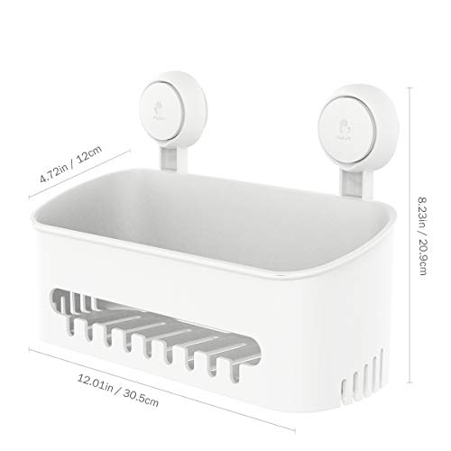 Eono - Estante de ducha con ventosa para ducha, resistente y resistente, 10 kg, soporte para champú de cocina y baño, color blanco