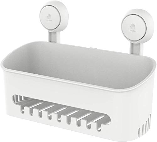 Eono - Estante de ducha con ventosa para ducha, resistente y resistente, 10 kg, soporte para champú de cocina y baño, color blanco