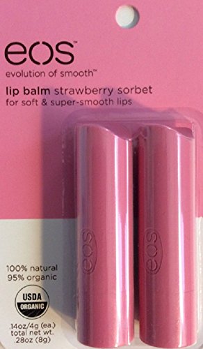 EOS Orgánica Lip Balm Sticks – Cubito de hielo con fresa – 2 unidades – nuevo y sellado